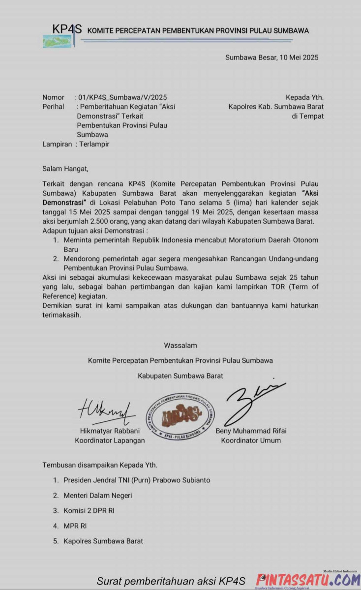 Surat pemberitahuan aksi KP4S